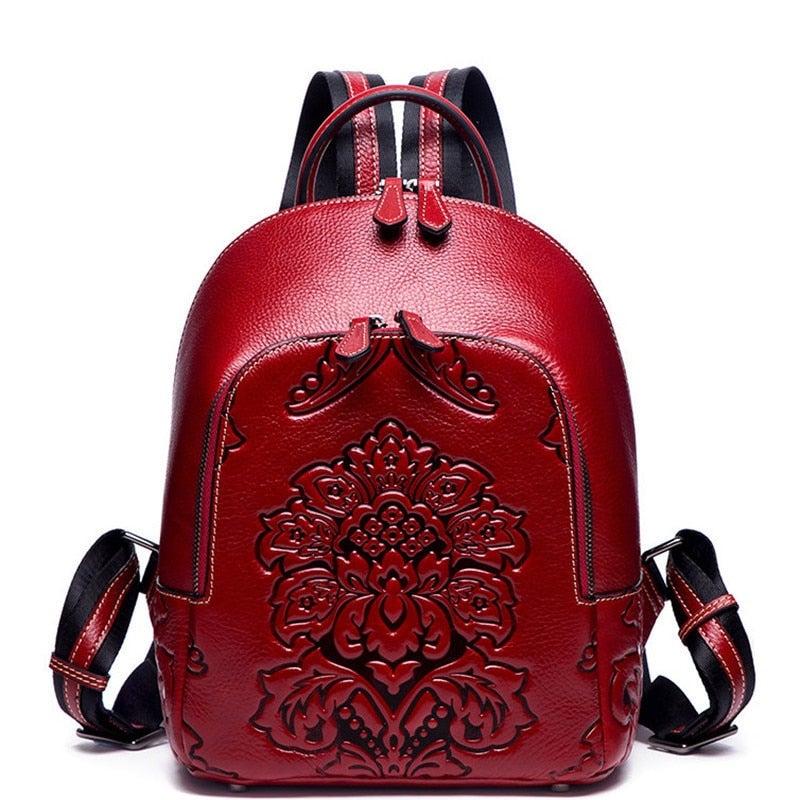Damen Rucksack Aus Geprägtem Leder