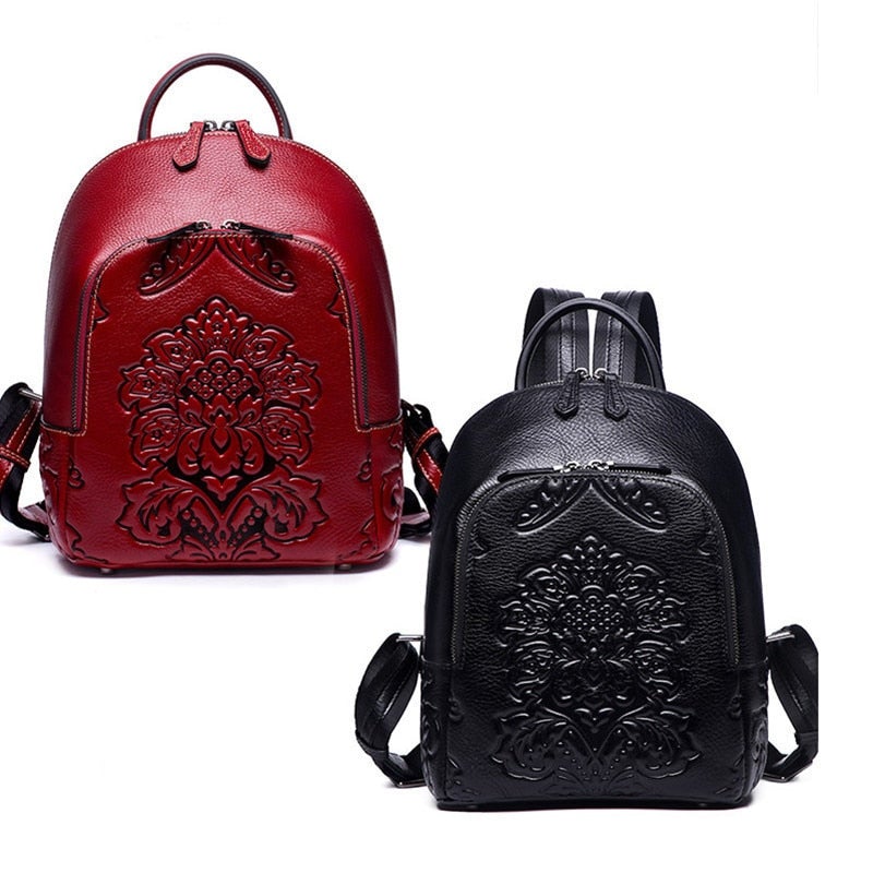 Damen Rucksack Aus Geprägtem Leder