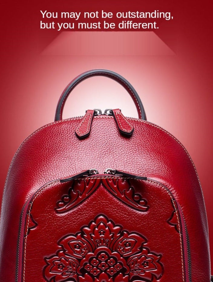 Damen Rucksack Aus Geprägtem Leder
